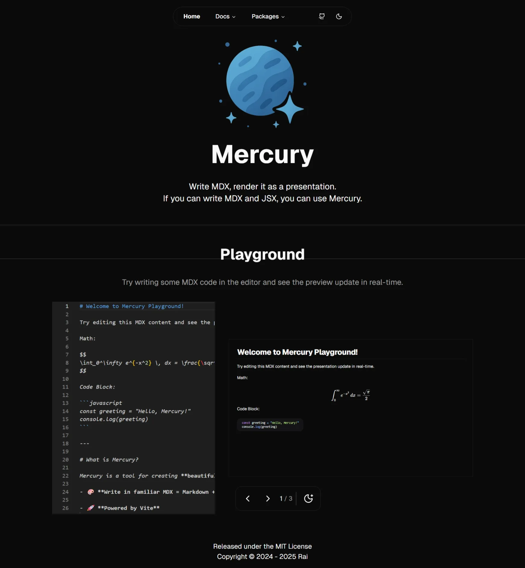 Mercuryのウェブサイトのトップページ